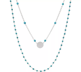 Italian Silver Circle Motif Caribbean Blue Gemstone Necklace Set, 18"; 30"L